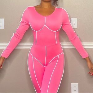 GSUWOO Reflective Body Shaping Pink Jumpsuit
